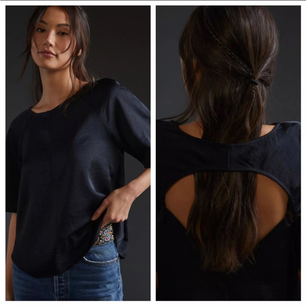 Anthropologie daily practice black sleek open back blouse size medium - Picture 8 of 12
